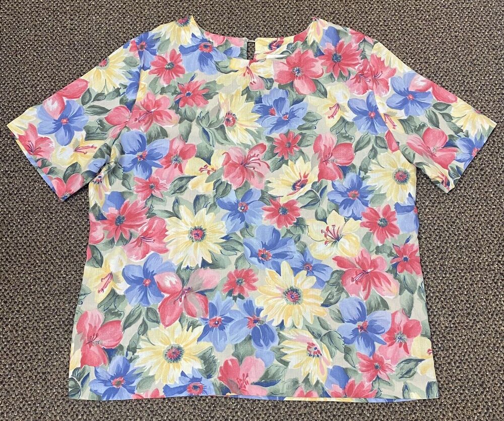 Vintage Cristin Stevens Women’s Hawaiian Flower Beach Camp Blouse USA Size Large